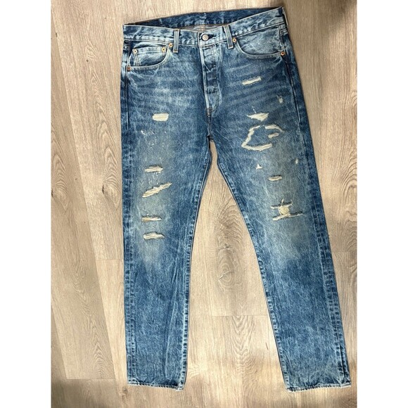 Levi’s 501 jeans 34 x 36. Ripped and faded light blue design. Regular fit. EUC - Picture 1 of 9